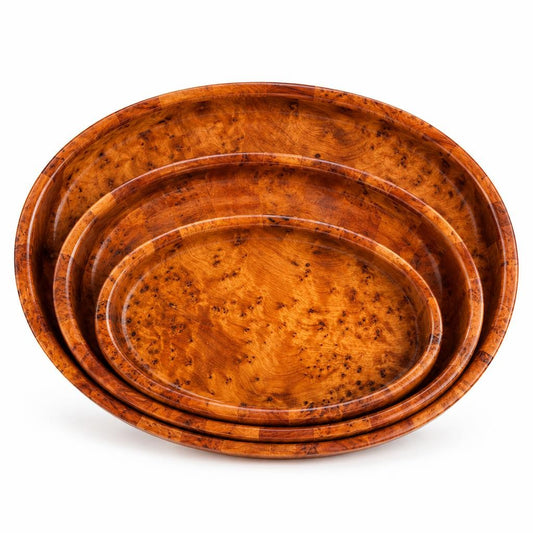3 plateaux ovales en loupe de thuya